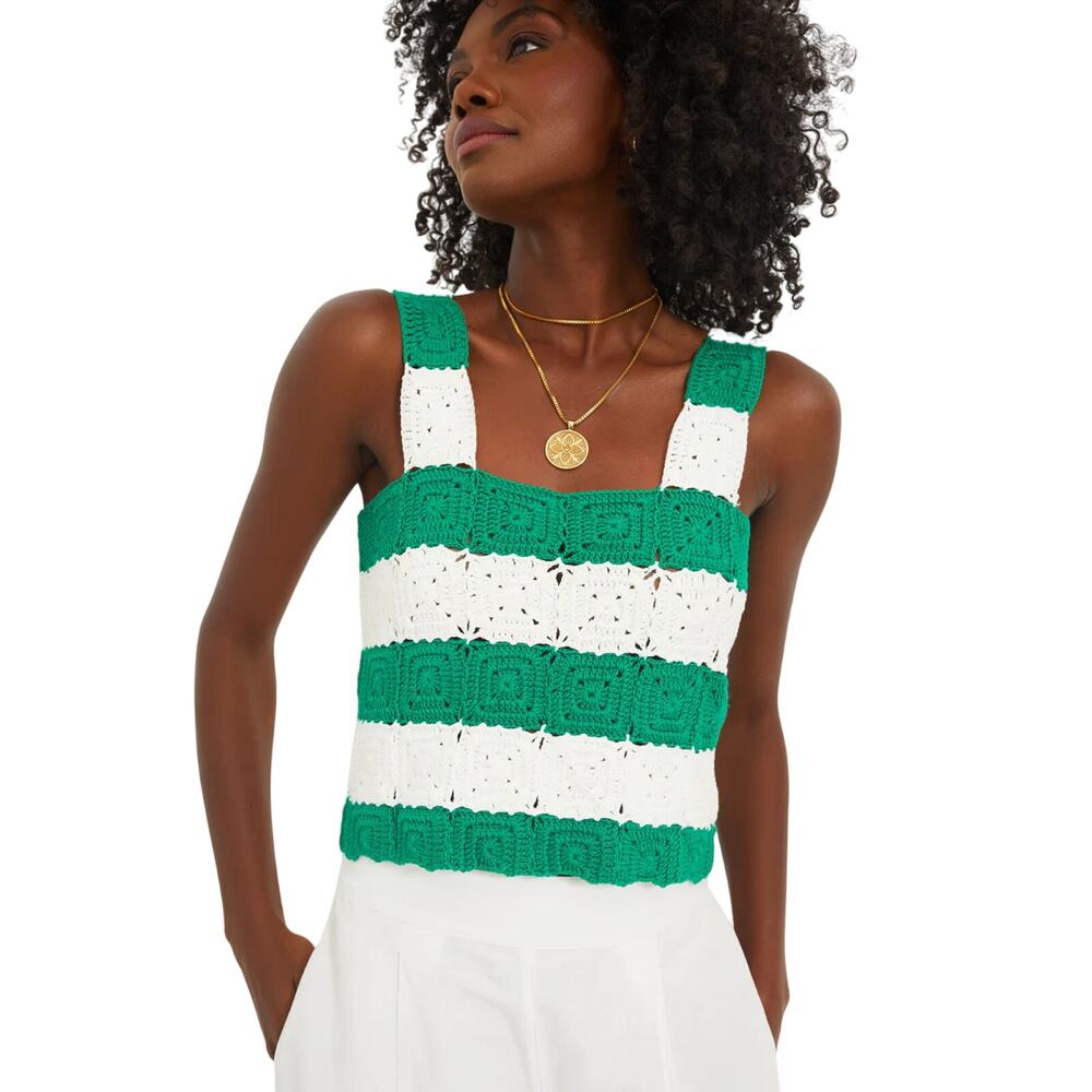 Tuckernuck Green and White Crochet Blouse
